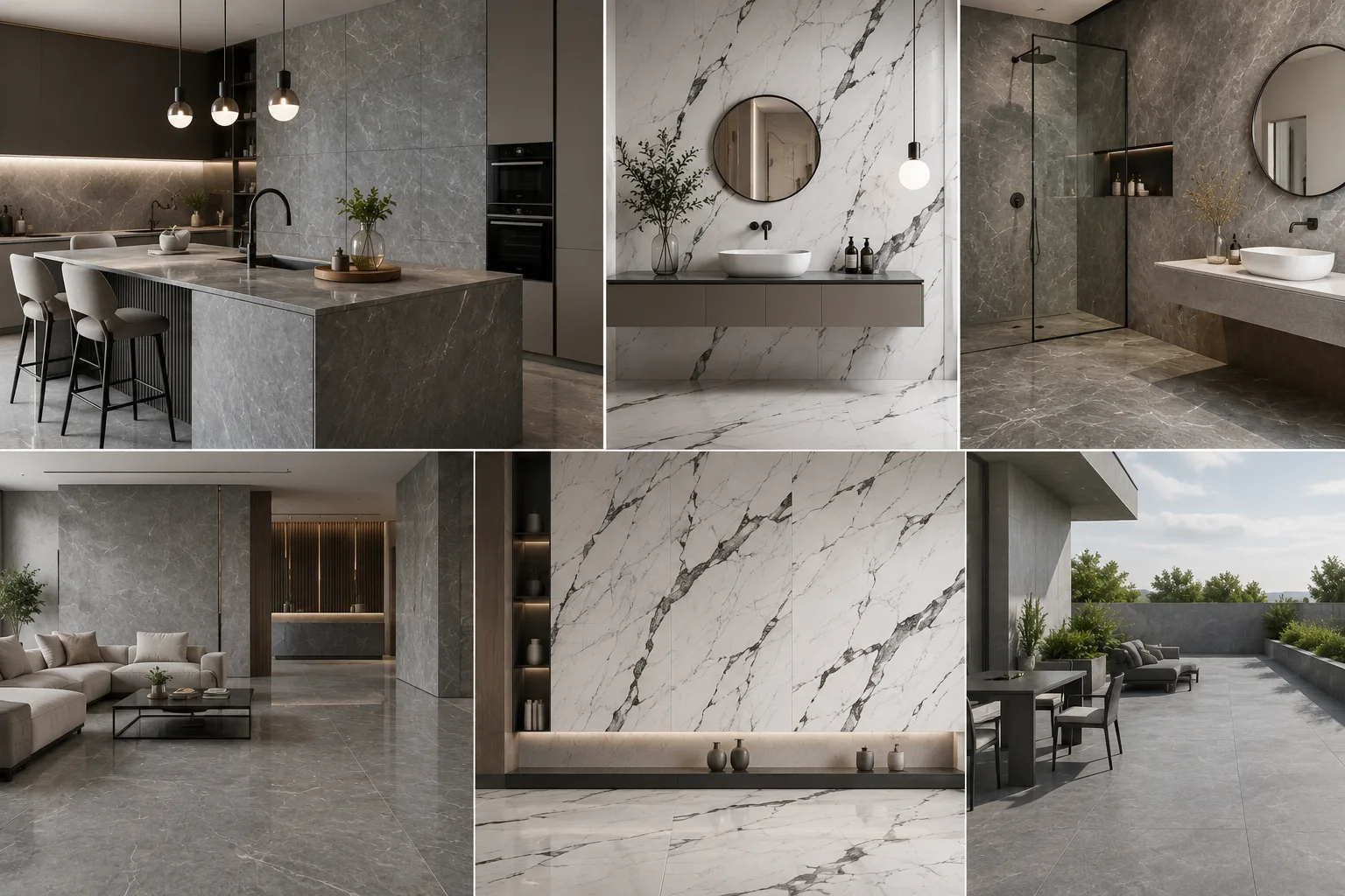 French Grey and Nero Statuario Porcelain Slabs