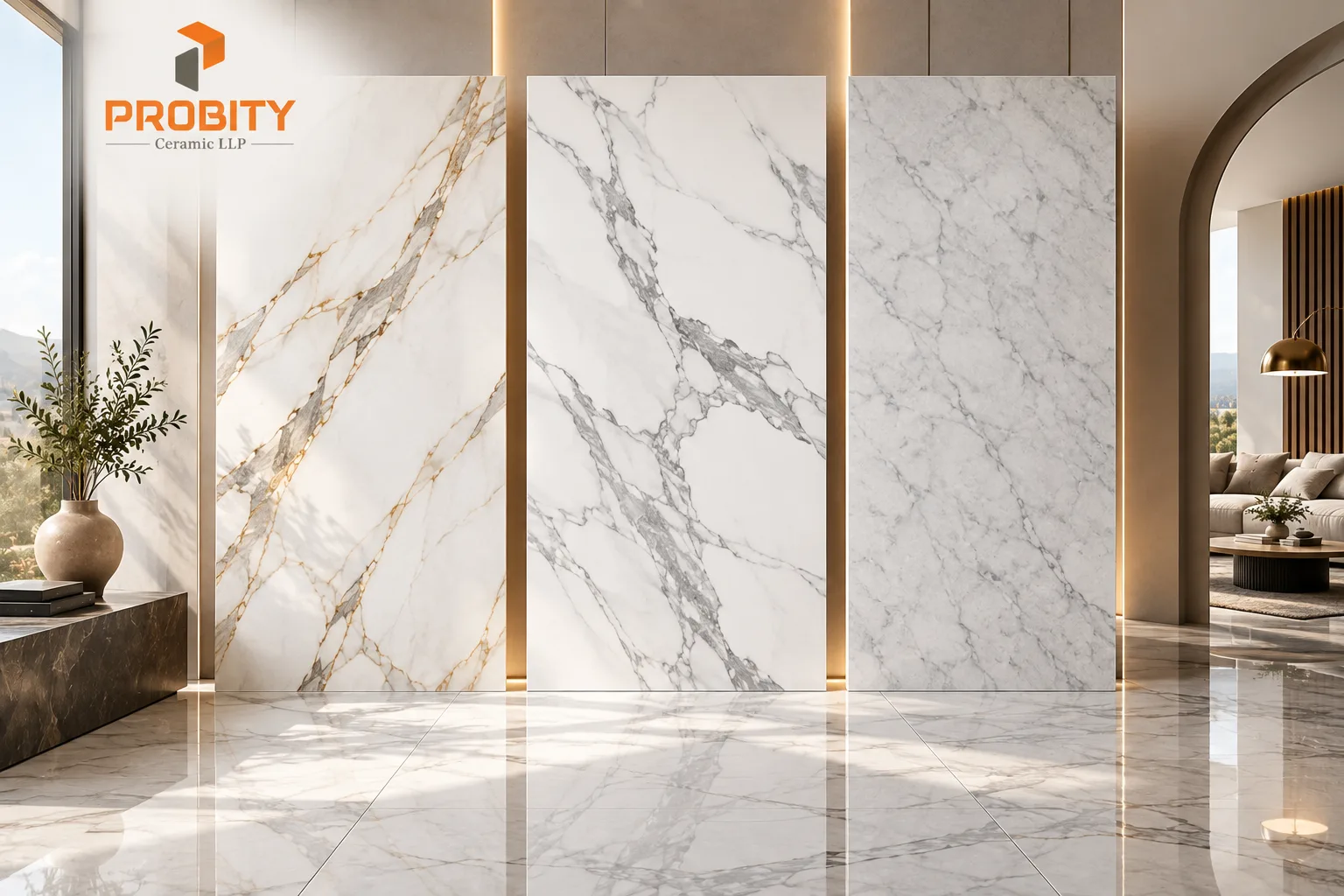 Calacatta vs Statuario vs Carrara porcelain tiles in a luxury interior setting
